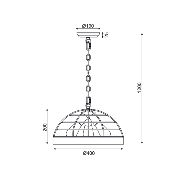 ^ΚΡΕΜΑΣΤΟ Φ/Σ 3ΧΕ27 ΞΥΛΟ+ΜΑΥΡΟ ΜΕΤΑΛΛΟ D40XH120CM TESLA - Image 2