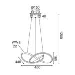 ^ΚΡΕΜΑΣΤΟ Φ/Σ LED 48W 3000K 2880LM ΧΡΩΜΙΟ ΑΛΟΥΜΙΝΙΟ 48Χ44XΗ120CM GORDIUS - Image 2