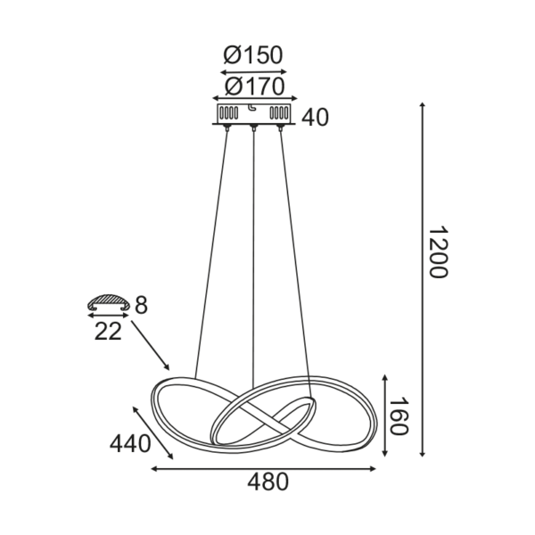 ^ΚΡΕΜΑΣΤΟ Φ/Σ LED 48W 3000K 2880LM ΧΡΩΜΙΟ ΑΛΟΥΜΙΝΙΟ 48Χ44XΗ120CM GORDIUS - Image 2