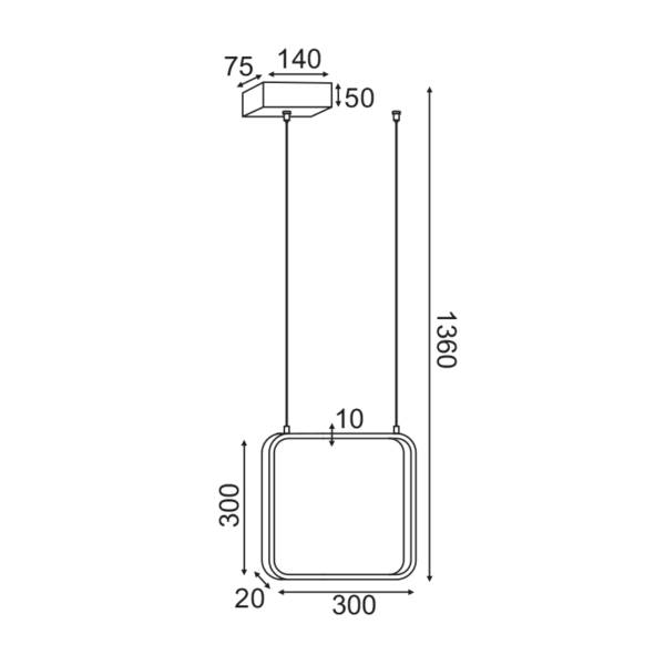 ^ΚΡΕΜΑΣΤΟ Φ/Σ LED 14W 3000K 1330LM ΜΑΥΡΟ ΜΕΤΑΛΛΙΚΟ 30X14XH136CM SYMETRIA - Image 2