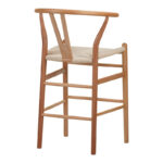 Σκαμπό μπαρ Wishbone pakoworld rubberwood-σχοινί σε φυσική απόχρωση 55x49x96εκ - Image 2