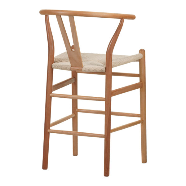 Σκαμπό μπαρ Wishbone pakoworld rubberwood-σχοινί σε φυσική απόχρωση 55x49x96εκ - Image 2