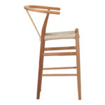 Σκαμπό μπαρ Wishbone pakoworld rubberwood-σχοινί σε φυσική απόχρωση 55x49x96εκ - Image 3