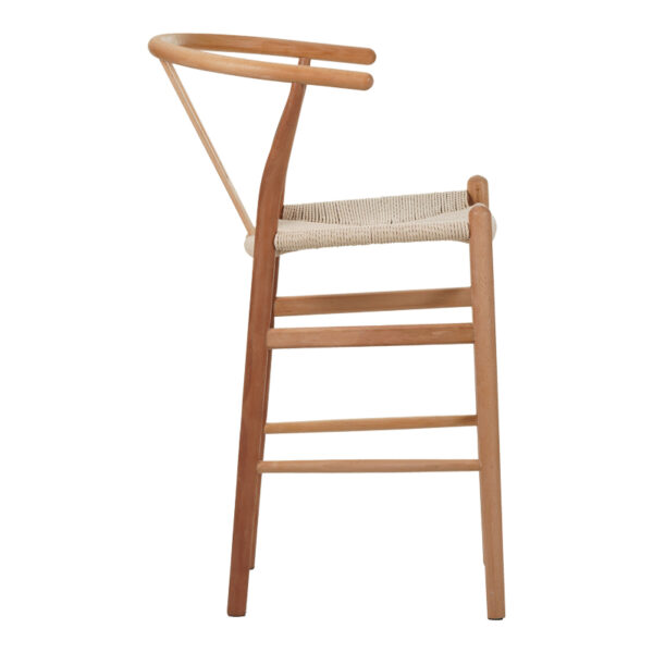 Σκαμπό μπαρ Wishbone pakoworld rubberwood-σχοινί σε φυσική απόχρωση 55x49x96εκ - Image 3