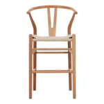 Σκαμπό μπαρ Wishbone pakoworld rubberwood-σχοινί σε φυσική απόχρωση 55x49x96εκ - Image 4