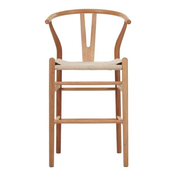 Σκαμπό μπαρ Wishbone pakoworld rubberwood-σχοινί σε φυσική απόχρωση 55x49x96εκ - Image 4