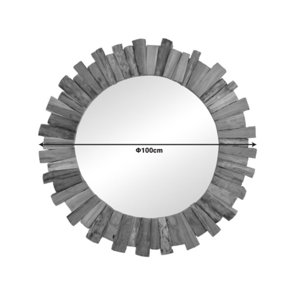 Καθρέπτης Rounder pakoworld teak ξύλο σε φυσική απόχρωση Φ100x5εκ - Image 2