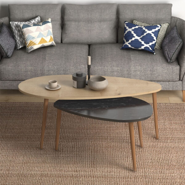 Τραπέζι σαλονιού Monty pakoworld oak-μαύρο μαρμάρου 116x46x46εκ - Image 2