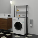 Έπιπλο πλυντηρίου Bothy pakoworld λευκό μελαμίνης-μαύρο μέταλλο 73x22x150εκ - Image 2