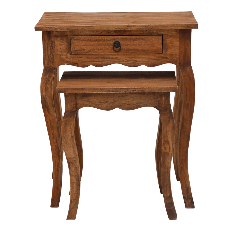 335-000018-1 Βοηθητικό τραπεζάκι Nesto pakoworld σετ 2 τεμ φυσικό αντικέ μαόνι ξύλο - Image 2