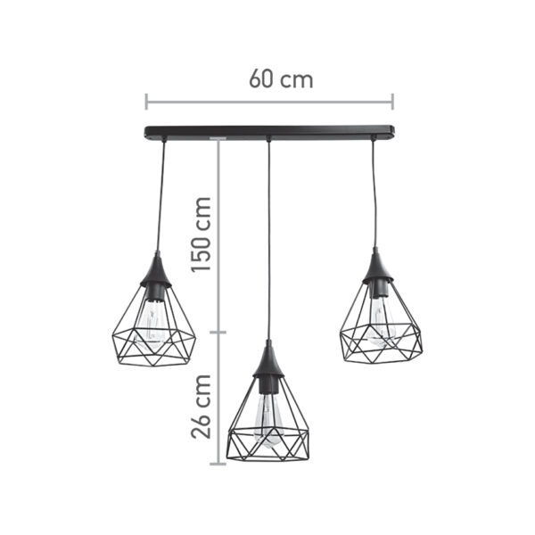 InLight Κρεμαστό φωτιστικό από μαύρο μέταλλο 3XE27 D:60cm (4024-3-BL-RAIL) - Image 2