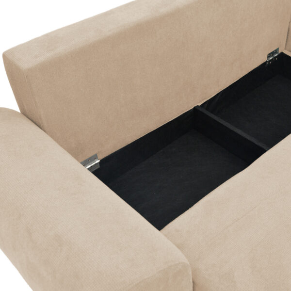 Kαναπές κρεβάτι τριθέσιος αναστρέψιμος Settee pakoworld ύφασμα με αποθηκευτικό χώρο σε μπεζ απόχρωση 286x204x93εκ - Image 6
