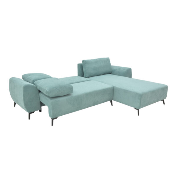 Kαναπές κρεβάτι τριθέσιος αναστρέψιμος Settee pakoworld ύφασμα με αποθηκευτικό χώρο σε σιέλ απόχρωση 286x204x93εκ - Image 2