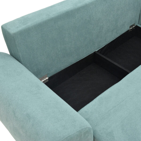 Kαναπές κρεβάτι τριθέσιος αναστρέψιμος Settee pakoworld ύφασμα με αποθηκευτικό χώρο σε σιέλ απόχρωση 286x204x93εκ - Image 6