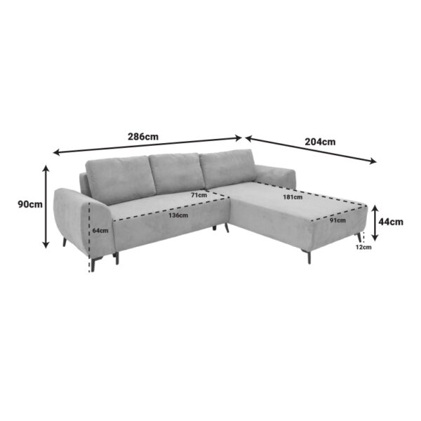 Kαναπές κρεβάτι τριθέσιος αναστρέψιμος Settee pakoworld ύφασμα με αποθηκευτικό χώρο σε σιέλ απόχρωση 286x204x93εκ - Image 9