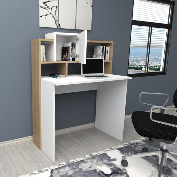 Γραφείο εργασίας Koogi pakoworld σε oak-λευκή απόχρωση 94x60x118εκ - Image 3