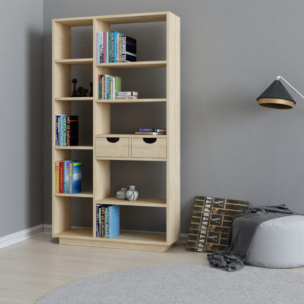 Βιβλιοθήκη με συρτάρια Dakin pakoworld σε oak απόχρωση 80x25x190εκ - Image 2
