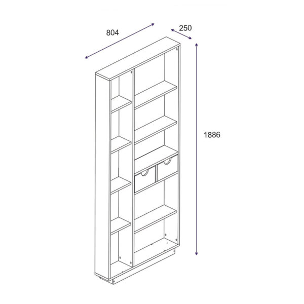 Βιβλιοθήκη με συρτάρια Dakin pakoworld σε oak απόχρωση 80x25x190εκ - Image 5