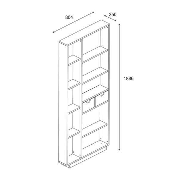 Βιβλιοθήκη με συρτάρια Dakin pakoworld σε oak απόχρωση 80x25x190εκ - Image 6