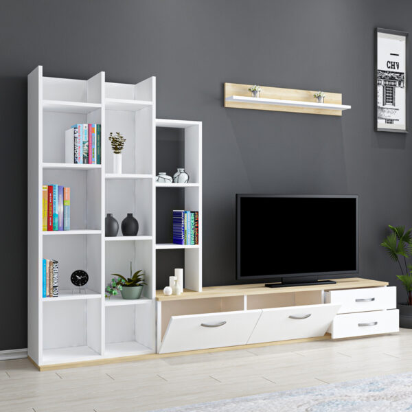 Σύνθετο σαλονιού Leman pakoworld σε λευκή-oak απόχρωση 240x35x154εκ - Image 3