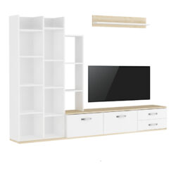 Σύνθετο σαλονιού Leman pakoworld σε λευκή-oak απόχρωση 240x35x154εκ