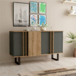 Μπουφές Amanda I pakoworld σε ανθρακί-καρυδί απόχρωση 160x74x79εκ - Image 2