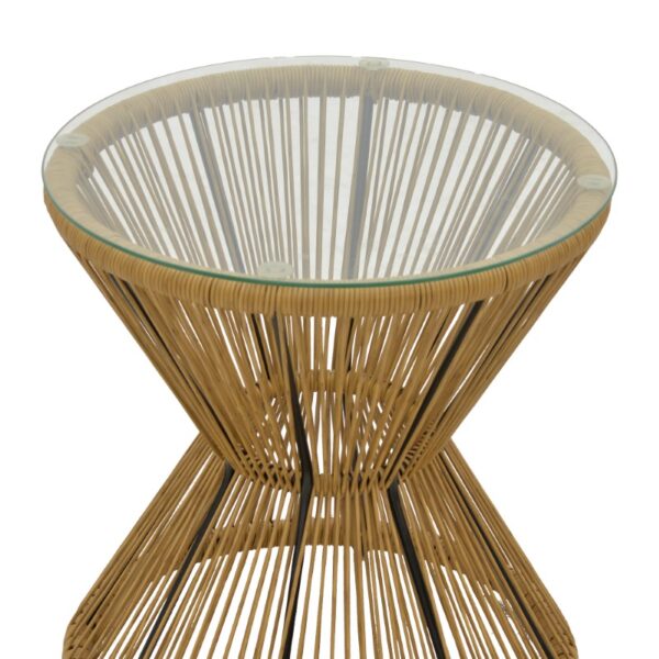 Τραπέζι Mabil pakoworld rattan φυσικό-γυαλί Φ50x55εκ - Image 3