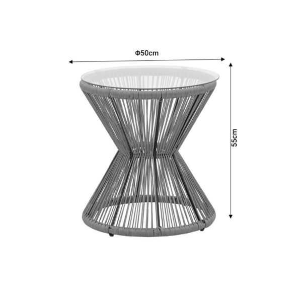 Τραπέζι Mabil pakoworld rattan φυσικό-γυαλί Φ50x55εκ - Image 5