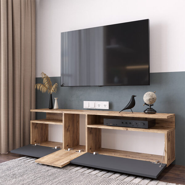 Έπιπλο τηλεόρασης Elana pakoworld sonoma-ανθρακί 150x29.5x46.3εκ - Image 2