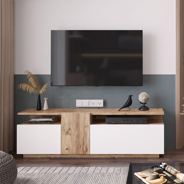 Έπιπλο τηλεόρασης Elana pakoworld sonoma-λευκό 150x29.5x46.3εκ - Image 3