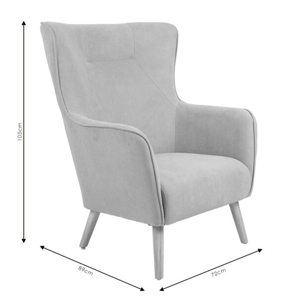 Πολυθρόνα Fluffy pakoworld ύφασμα γκρι-πόδι rubberwood φυσικό 75x69x96εκ - Image 7