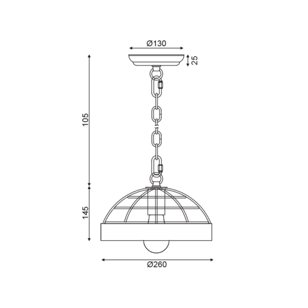^ΚΡΕΜΑΣΤΟ Φ/Σ 1ΧΕ27 ΞΥΛΟ+ΜΑΥΡΟ ΜΕΤΑΛΛΟ D26XH120CM TESLA - Image 2