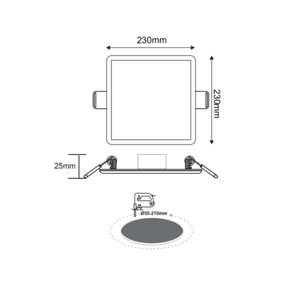 FLEXIBLE W SQUARE LED SLIM PANEL 19W 4000K 1500Lm 230V Φ50-210 120° Ra80 - Image 3