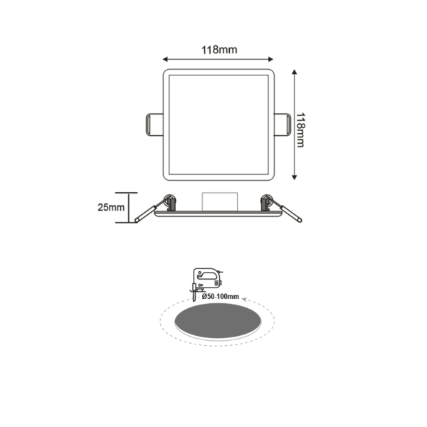 FLEXIBLE W SQUARE LED SLIM PANEL 9W 3000K 700Lm 230V Φ50-100 120° Ra80 - Image 3