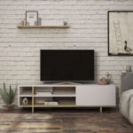Σύνθετο σαλονιού Saloon pakoworld σε λευκή-oak απόχρωση 160x35.5x44εκ - Image 2