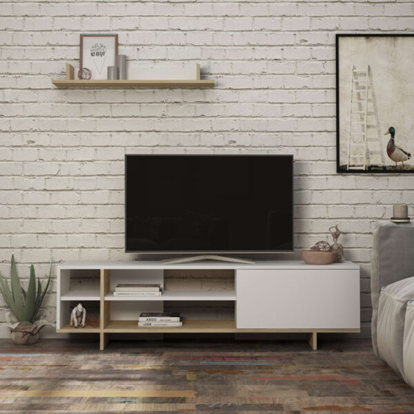 Σύνθετο σαλονιού Saloon pakoworld σε λευκή-oak απόχρωση 160x35.5x44εκ - Image 2