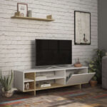 Σύνθετο σαλονιού Saloon pakoworld σε λευκή-oak απόχρωση 160x35.5x44εκ - Image 3