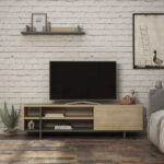 Σύνθετο σαλονιού Saloon pakoworld σε ανθρακί-oak απόχρωση 160x35.5x44εκ - Image 2