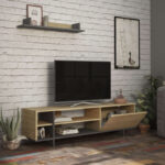 Σύνθετο σαλονιού Saloon pakoworld σε ανθρακί-oak απόχρωση 160x35.5x44εκ - Image 3
