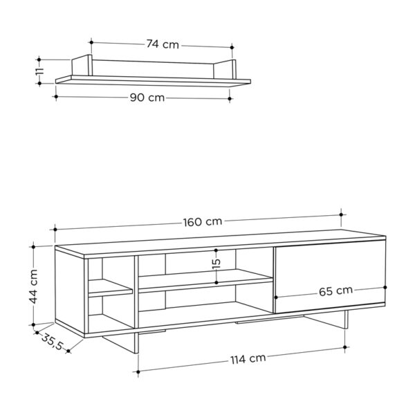 Σύνθετο σαλονιού Saloon pakoworld σε ανθρακί-oak απόχρωση 160x35.5x44εκ - Image 4
