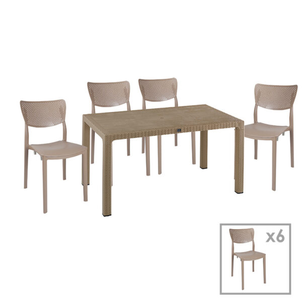 Τραπεζαρία Explore-Ignite pakoworld σετ 7τεμ PP cappuccino 150x90x73