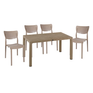Τραπεζαρία Explore-Ignite pakoworld σετ 5τεμ PP cappuccino 150x90x73