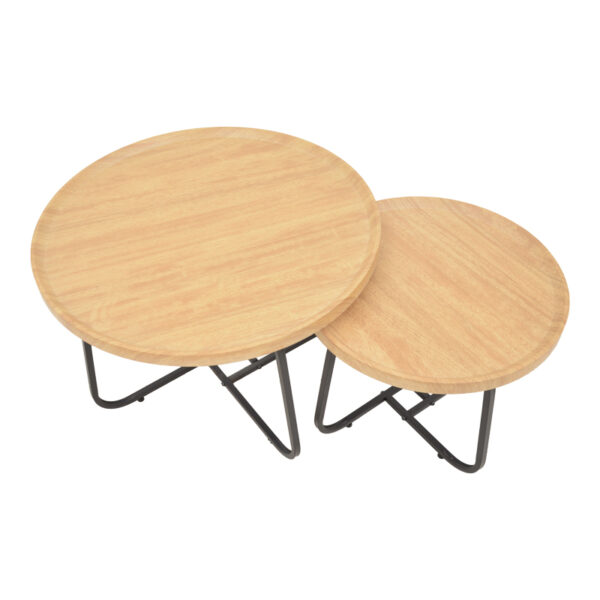 Tραπέζια σαλονιού Crismory pakoworld σετ 2τεμ MDF σε φυσική απόχρωση και μαύρα μεταλλικά πόδια - Image 2