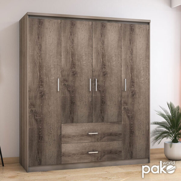 Ντουλάπα ρούχων τετράφυλλη OLYMPUS pakoworld χρώμα castillo-toro 159x57x183εκ - Image 3