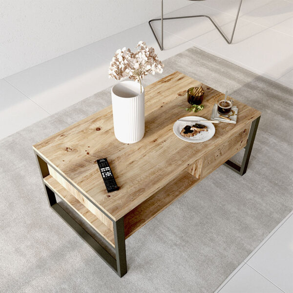 Τραπέζι σαλονιού Honora pakoworld oak-μαύρο 100x60x44,5εκ - Image 3