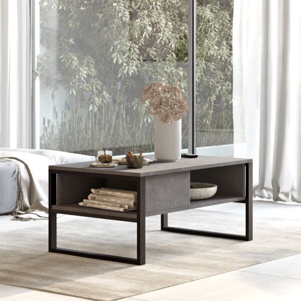 Τραπέζι σαλονιού Honora pakoworld ανθρακί antique-μαύρο 100x60x44.5εκ - Image 2
