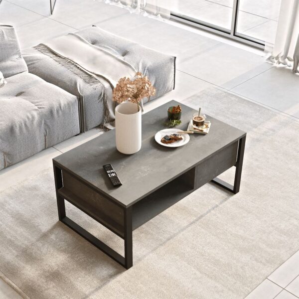 Τραπέζι σαλονιού Honora pakoworld ανθρακί antique-μαύρο 100x60x44.5εκ - Image 4
