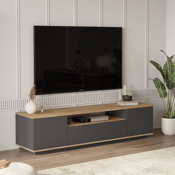Έπιπλο τηλεόρασης Soren pakoworld sonoma-ανθρακί 180x.44.5x44.6εκ - Image 3