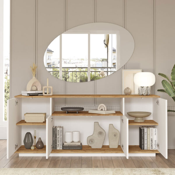 Μπουφές Placefol pakoworld μελαμίνης λευκό-φυσικό 180x44.5x75εκ - Image 3