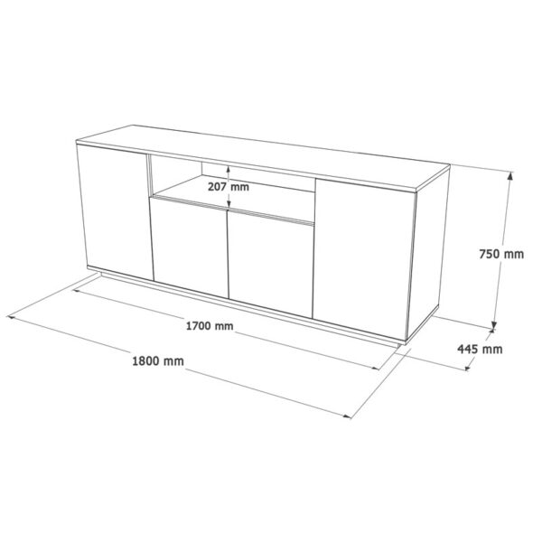 Μπουφές Placefol pakoworld μελαμίνης λευκό-φυσικό 180x44.5x75εκ - Image 4